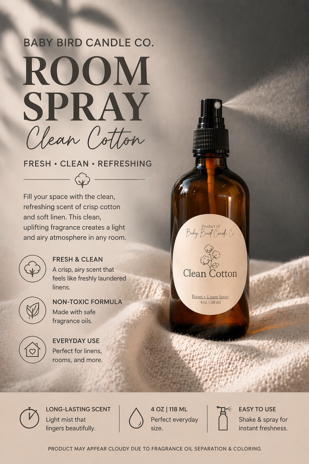 Clean cotton Room & Linen spray
